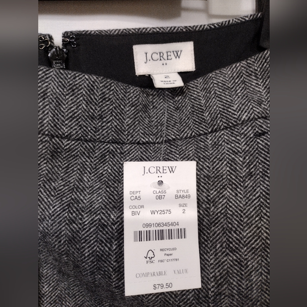 NWT J.Crew Wool Blend Herringbone A-Line Skirt Wimens 2 Gray Office Career 90s - Picture 9 of 11